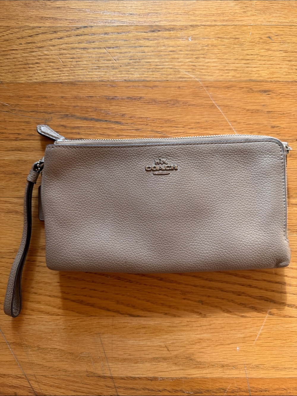 Coach Pebbled Leather Wristlet in Taupe
